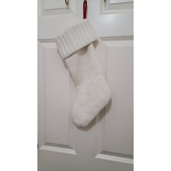 Hand-Knit White Christmas Stocking With Red "L" Initial - Picture 3 of 5